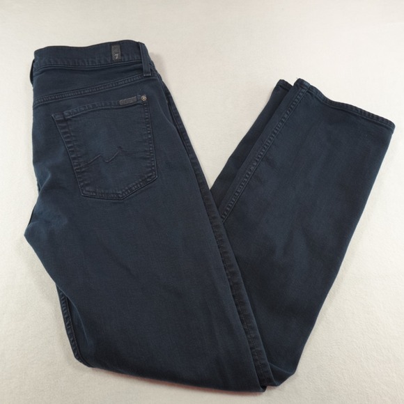 7 For All Mankind Standard Jeans Mens 34x33 Dark Wash Stretch Designer Biker - Picture 1 of 15
